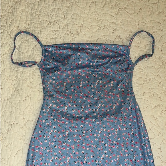 Floral Blue Dress with Spaghetti Straps - Picture 4 of 8